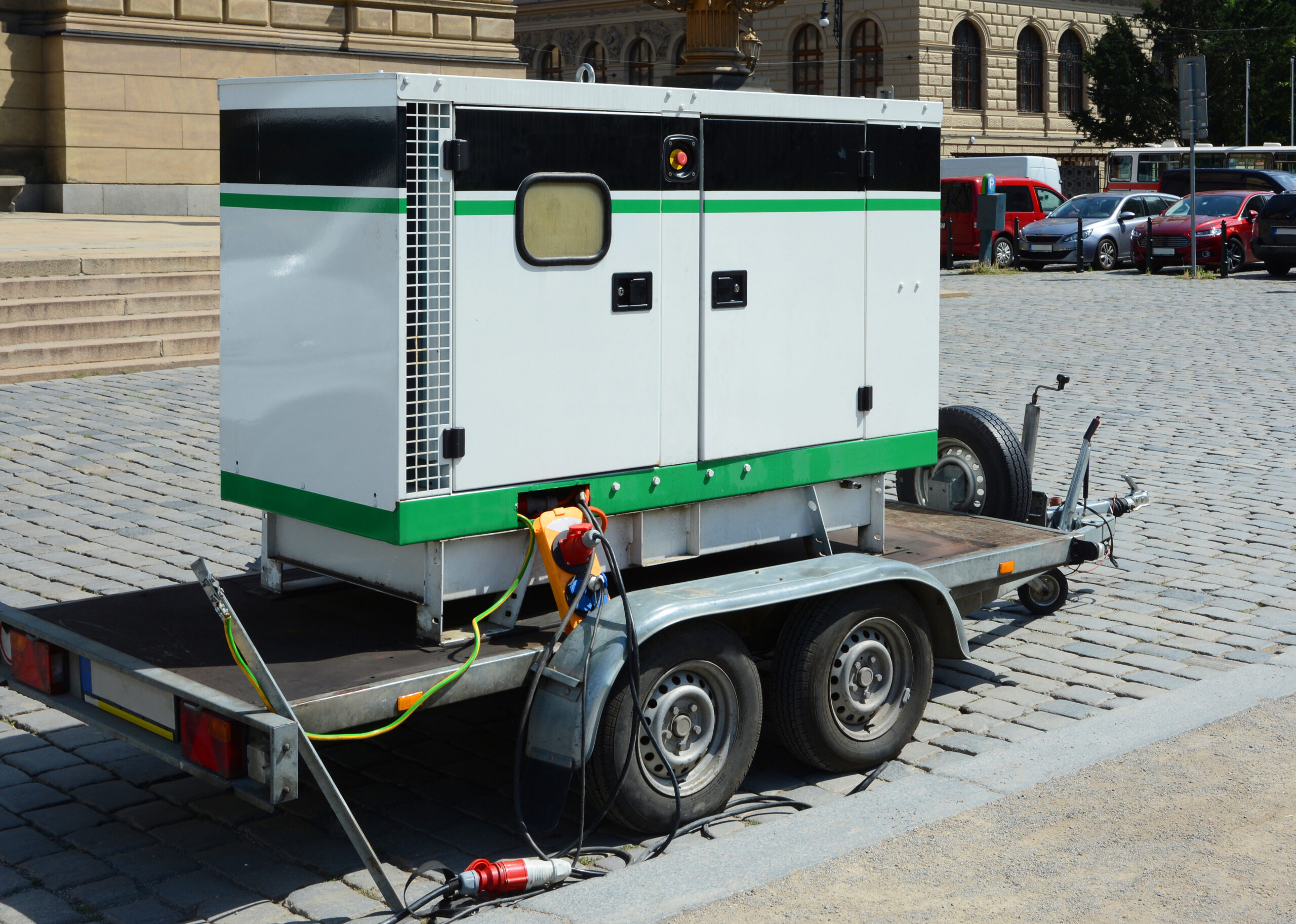 Diesel generator for emergency electric power. Electric diesel generator on the trailer. Instalações e Soluções Elétricas - Gerador